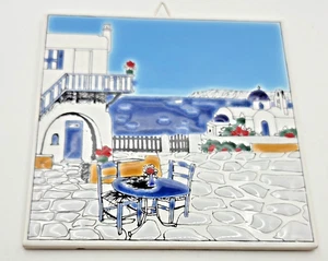 Keramik Kunst Fliese handgefertigt handbemalt in Griechenland Relief Wandbehang Fliese 6" Quadrat - Bild 1 von 3
