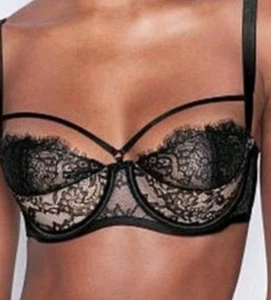 Sujetador Balconette Victoria's Secret Muy Sexy Negro Desnudo Encaje Talla 36B Elevación - Imagen 1 de 9