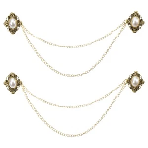 2pack Sweater Clips Vintage Cardigan Collar Clips with Chain Gold - Picture 1 of 6