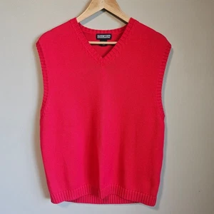 Lands’ End Maglione Gilet Uomo L Rosso Cotone Maglia Scollo V Pullover Preppy Old Money - Foto 1 di 8