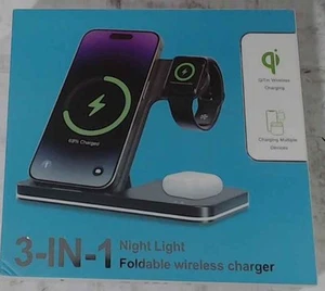NEUF OPEN BOX sans marque MI-QIS08 3 en 1 veilleuse chargeur sans fil pliable 99 $ - Photo 1 sur 1