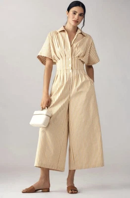 Anthropologie The Tobie Pleated Jumpsuit by Exquise Wide Leg Striped 1X NWT - Image 1 of 4