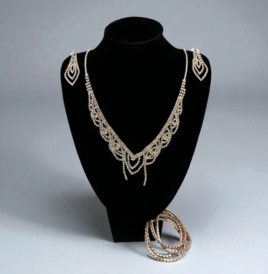 Juego de joyas collar colgante pendientes pulsera chapado en oro rosa cristal circonita cúbica Foto 1 de 4