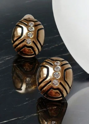 1 paar Ohrringe Clip  Goldfarben/Strass Oval  Modeschmuck  - Bild 1 von 3