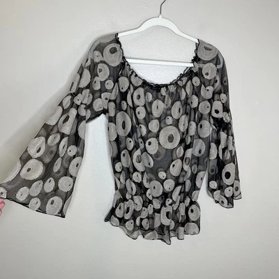 Women Blouse Sheer Boho Witchy Whimsigoth Y2K See Through Festival Relax Polka D - Image 1 of 4