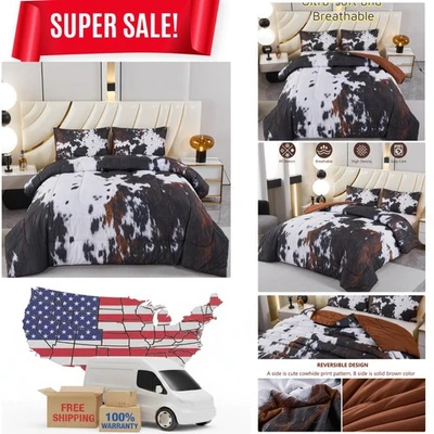 Lujoso Juego de Edredón Negro Talla King Estampado de Vaca - 3 Piezas Granja Elegancia Foto 1 de 4