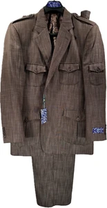 Traje para hombre Blu Martini marrón 2 piezas pantalones plisados talla 44R - Imagen 1 de 6