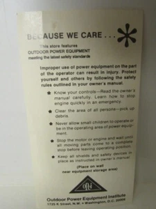 Vintage Outdoor Power Equipment Institute Safety Card - Bild 1 von 5