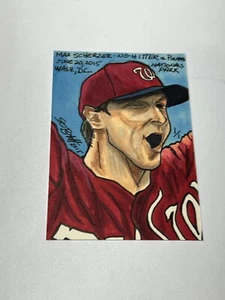 2015 ABS Sketch Card Signed Max Scherzer TRUE 1/1 RELIC Signed Autographed Card - Picture 1 of 2