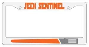 Jedi Sentinel ORANGE White Plastic License Plate Frame Star Wars - Picture 1 of 1