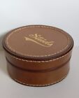 Vintage Genuine Brown Tan Leather Small Round Stud Box Holder. B13
