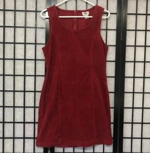 Vintage 90s Red Corduroy Mini Jumper Dress AE American Eagle Cute Medium 8 B2 - Picture 1 of 8