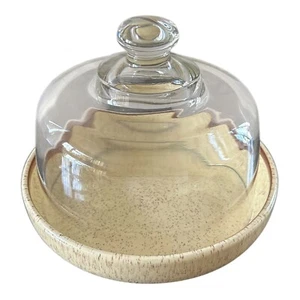 Vintage Prinknash Pottery Round Cheese Butter Dish With Glass Dome Cover - Picture 1 of 4