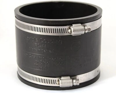 Flexible Rubber Coupling 110mm 4" PVC Soil Drain Pipe Repair Coupler inc Clamps - Image 1 of 2