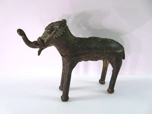 Antique Miniature Bronze Standing Elephant Figure Unique Shape 3 Inches Long - Picture 1 of 13