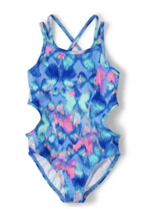 NEW Girls Butterfly Cut Out One Piece Swimsuit - Speedway Blue Neon XL (14) - Picture 1 of 4