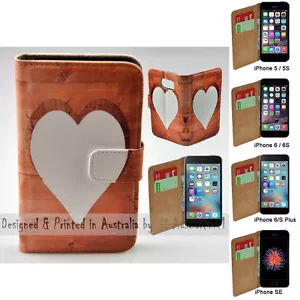 For Apple iPhone Series - Timber Heart Print Wallet Mobile Phone Case Cover - Imagen 1 de 3