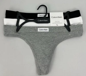 Women's M Calvin Klein 3-Pack Thong Extra-Soft Cotton Stretch Grey White Black - Picture 1 of 10