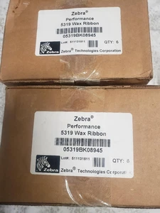 (2) Zebra Wachsbänder 3,50 Zoll x 1476 Fuß Thermotransfer 05319BK08945 je 6 Rollen - Bild 1 von 7