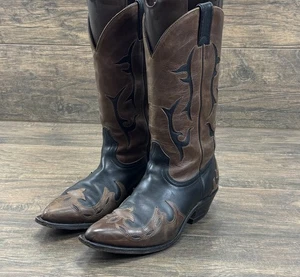Boulet Boots Mens 7.5 E Brown/Black Leather Pull On Western Rodeo Cowboys - Picture 1 of 13