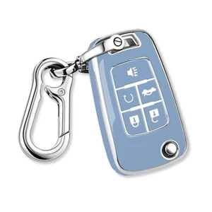 Für Chevy Schlüsselanhänger Cover mit Schlüsselanhänger Chromblende 5 Tasten Chromblende blau - Bild 1 von 7