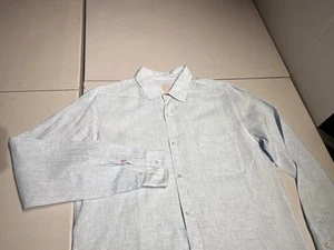 J Mclaughlin Shirt Men’s Medium Blue Button Up Linen Beach Dress Casual Work - Picture 1 of 8