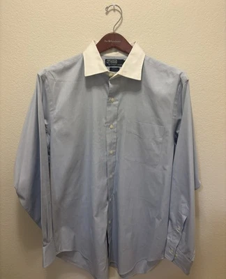 Camisa Polo Ralph Lauren De Colección Para Hombres 16-32/33 Azul Vestido Philip Cuello Winchester  Foto 1 de 4