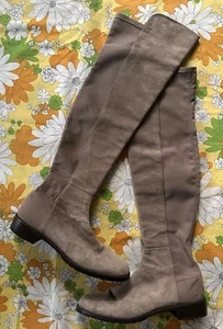 Stuart Weitzman 5050 Tall Over the Knee Suede Stretch Boots 7.5 Gray Taupe Tan - Picture 1 of 7