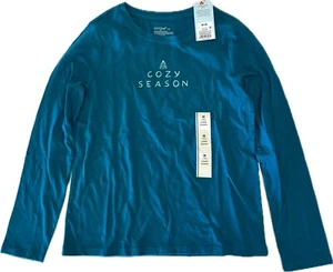 NWT Girls Cat & Jack Medium (8) Teal Long Sleeve Shirt "Cozy Season" - Picture 1 of 4