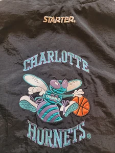 Raro maglione originale vintage anni 90 XL nero Charlotte Hornets NBA starter giacca zip - Foto 1 di 13