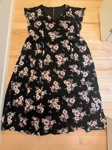 4 Torrid Black Floral Wrap Elastic Waist Maxi V Neck Flutter Sleeve Dress 4X 26 - Picture 1 of 6