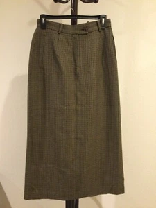 Women’s EDDIE BAUER AKA 100%wool Brown tweed Plaid straight pencil skirt Size 6P - Picture 1 of 7