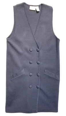 90s Nordstrom Preview Wool Jumper Dress Double Breasted V-Neck Blue M Sleeveless - Image 1 of 3