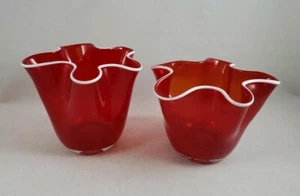 Pañuelo de vidrio artístico portavelas votivo rojo blanco - Juego de 2 - Imagen 1 de 7