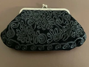 Black Velvet vintage evening clutch bag Length 9 1/2" x 6 1/2 " width 2 " - Picture 1 of 4