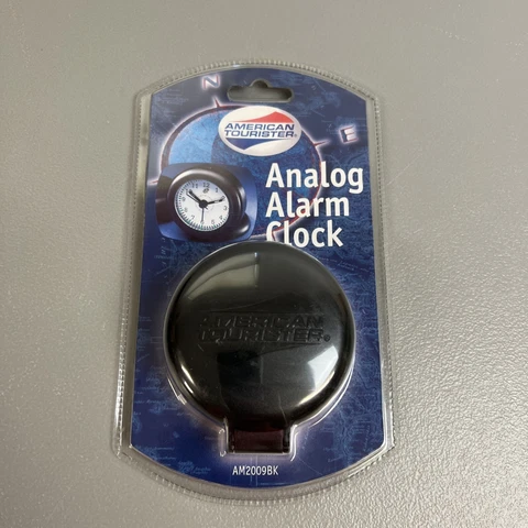 VTG American Tourister Analog Alarm Clock Black Battery Operated Travel  NOS Cover