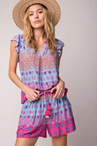 EASEL CLOTHING BORDER PRINT CHALLIS TOP/SHORTS LOUNGEWEAR SET SIZE LARGE- COOL!! - Picture 1 of 5