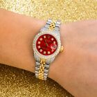 ROLEX DATEJUST 26MM 6917 RED DIAMOND DIAL TWO TONE JUBILEE BRACELET ICED OUT