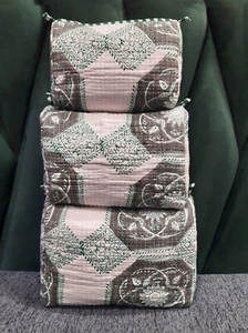 Hand Block Printed Cotton Toiletry Bag Makeup Cosmetic bag Toiletry 3 pc Set - Picture 1 of 5