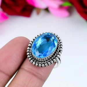 Buen Apariencia Azul Piedra Topacio 925 Plata de Ley Hecho a Mano Ring Todo Size - Imagen 1 de 5