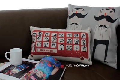 NEW Red London Bus and Happy Passengers breakfast cushion, Size: 45cm x 27cm - Image 1 of 3