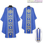NEW BLUE Gothic Vestment and Stole set IHS Embroidery,Casula,casel,chasuble