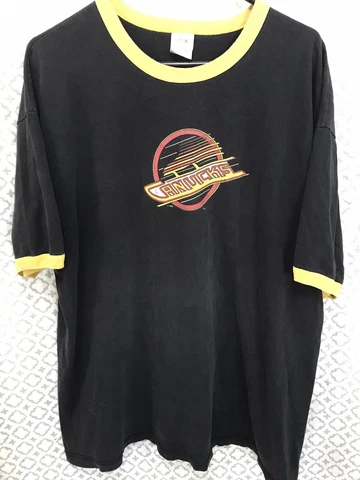 Vtg 90's Bulletin NHL Vancouver Canucks T-Shirt Ringer Tee 2XL Canada Retro Logo Cover
