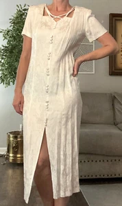 Vintage Dress Size 10 Ivory Prairie Midi Floral Boho Cottagecore 80s 90s Grunge - Picture 1 of 23