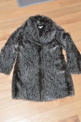 New BOSTON PROPER Faux Fur Coat Size Large Black Gray Jacket - Image 1 of 4