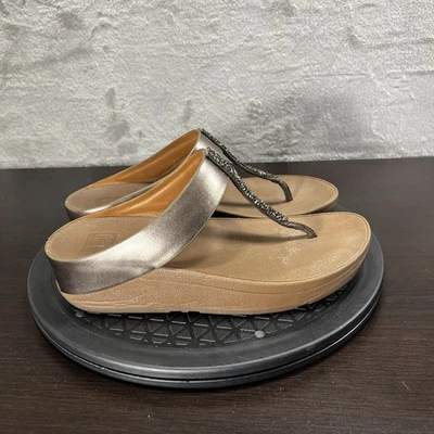 Fitflop Womens Size 6 Fino Toe-Post Flip Flops Bronze Glitter Studded Sandals - Image 1 of 4