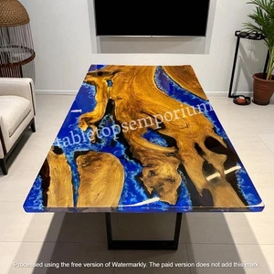 Ocean Epoxy Blue Resin Dining Table Custom River Acacia Wood Handmade Furniture - Picture 1 of 10