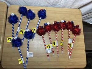 Patriotic Bell Pens Black Ink USA America 4th July Party Favors Blue Red Striped - Picture 1 of 7