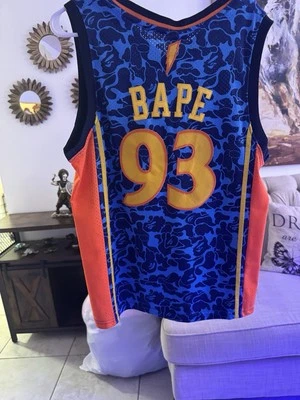 Подлинная баскетбольная футболка BAPE x Mitchell & Ness Warriors ABC темно-синяя - средняя - Изображение 1 из 4