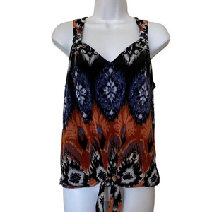 Women's INC Sleeveless Tie Front Top Chiffon Multicolor Top Size Small - Picture 1 of 7